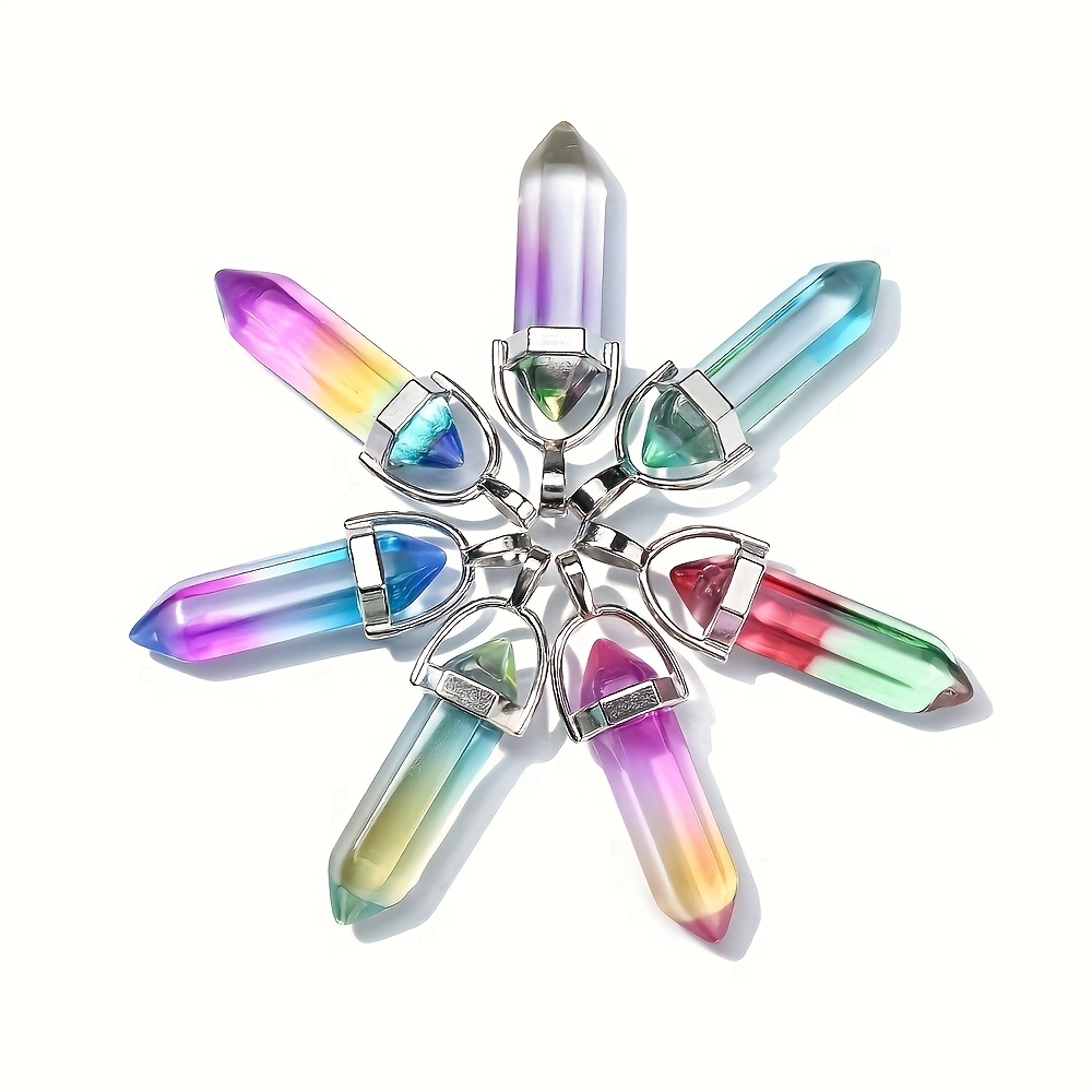 

10pcs Rainbow Hexagon Glass Pendants - Crystal Bullet Charms For Making, Crafts & Gifts, Best For Christmas, Thanksgiving