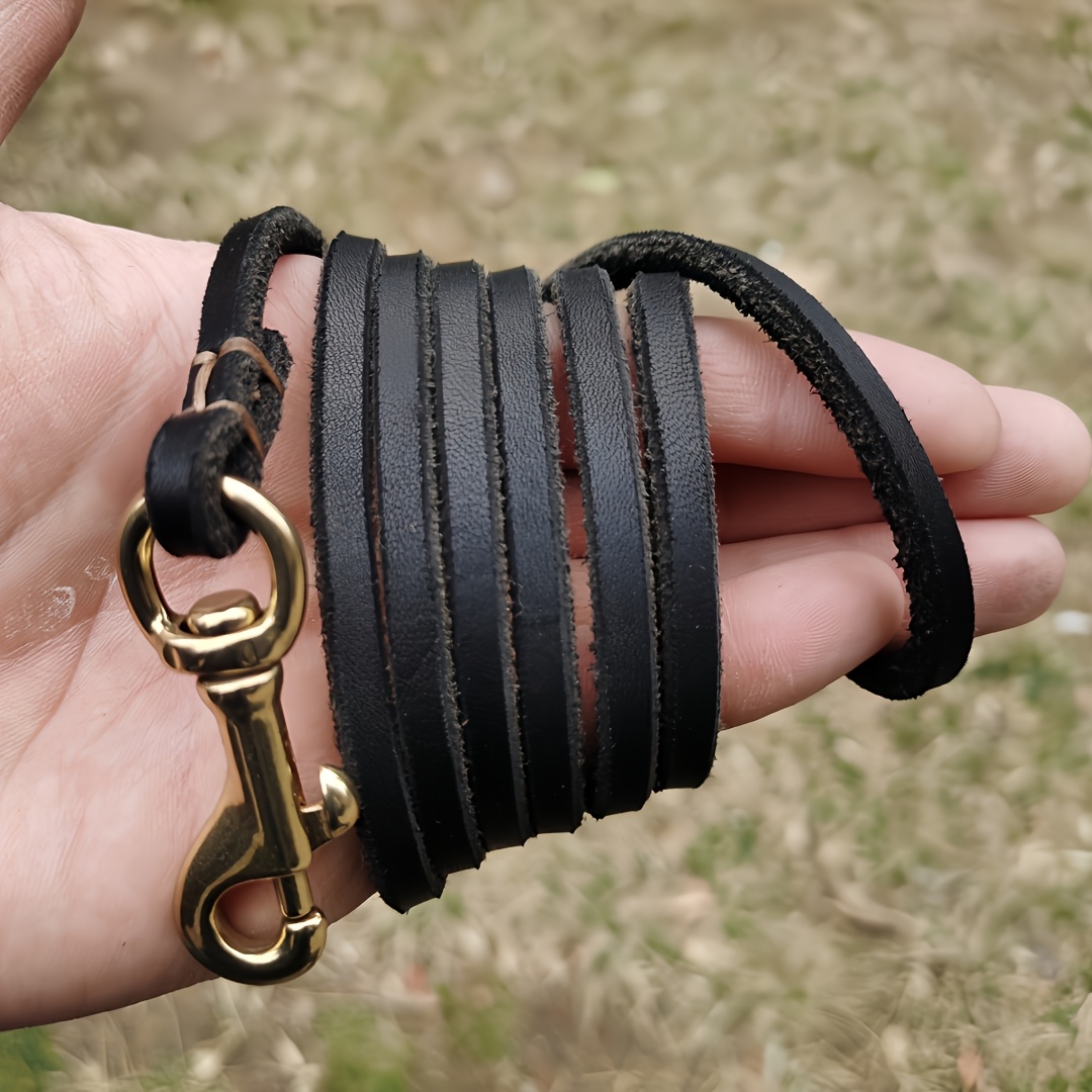 TEMU Lightweight And Thin Cowhide Puppy Leash With Brass Hook, Vintage Elegant Cowhide Dog Leash For Teddy, Pomeranian, And Other Small Dogs