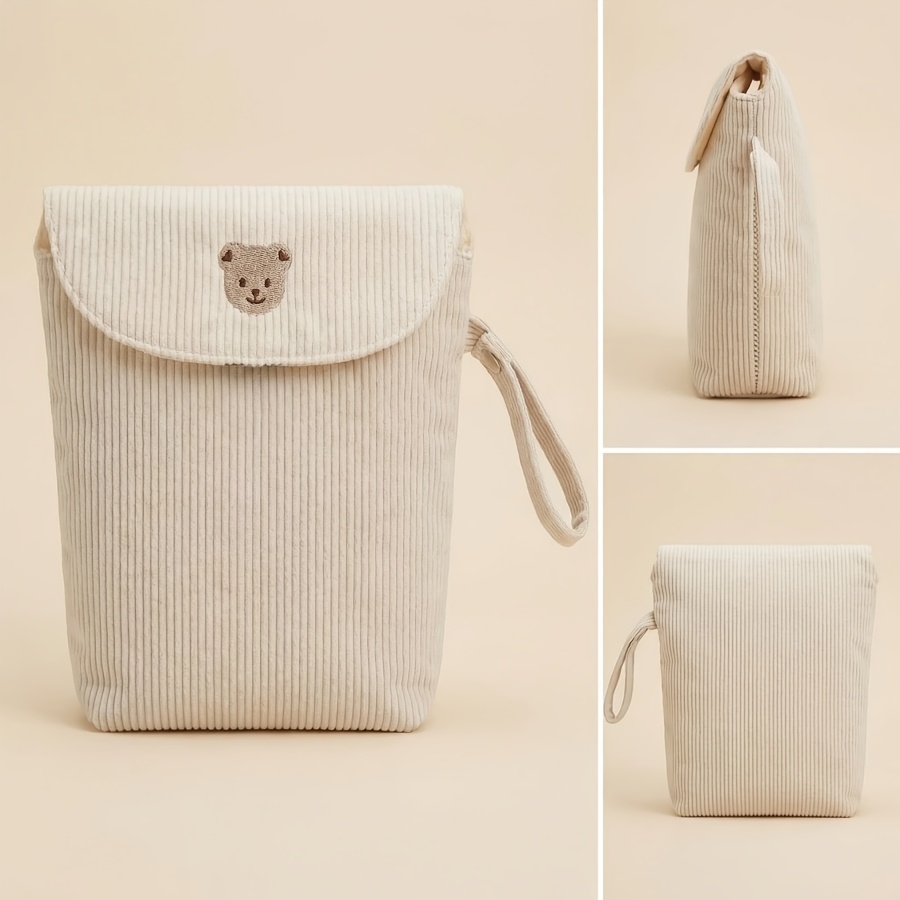 Bear Diaper Bag with Large Capacity and Embroidered Pattern