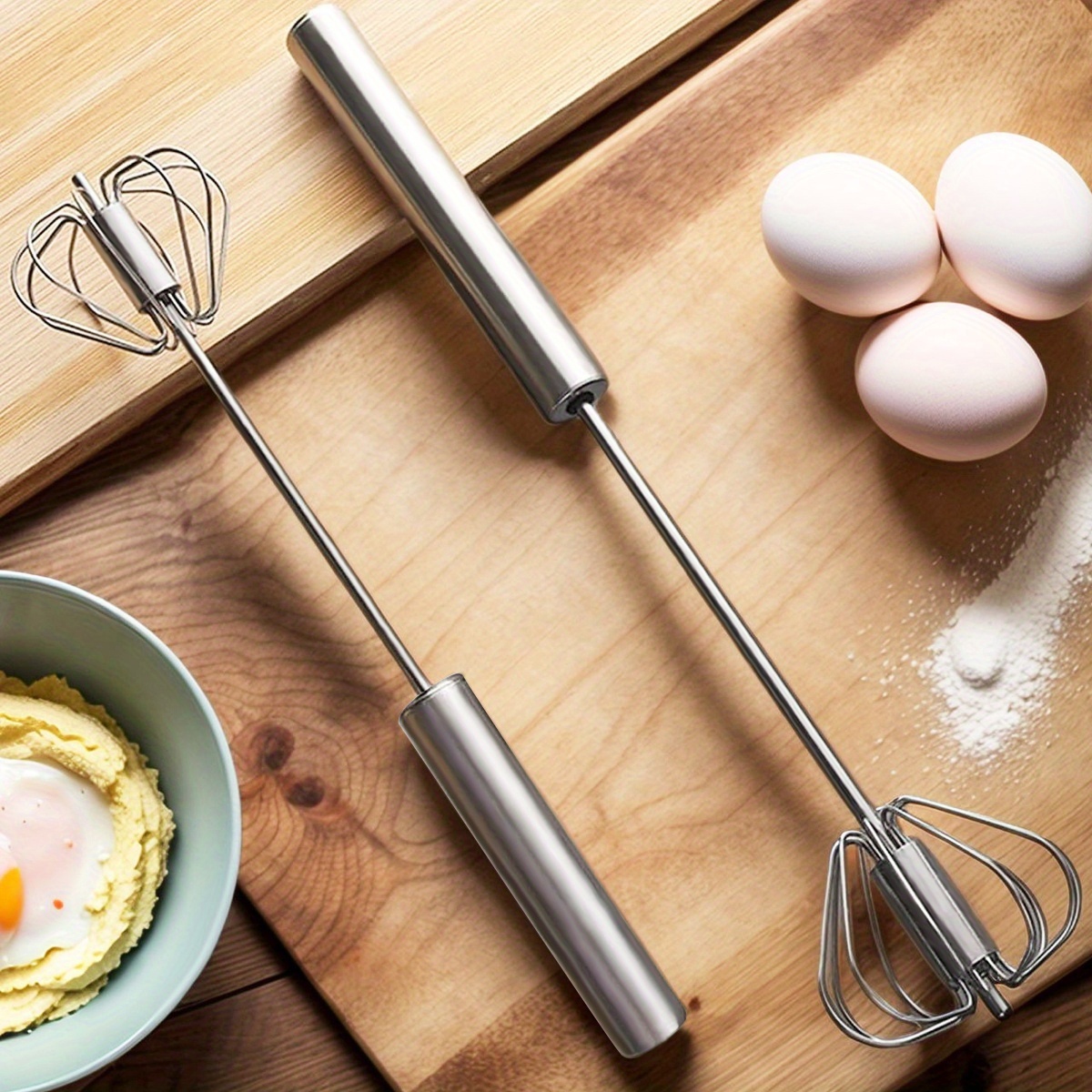 TEMU 2pcs Multi Functional Hand Manual Mixer - No Battery Required Manual Operation For Baking And Cooking Stainless Steel Eggbeater Egg Hand Mixer