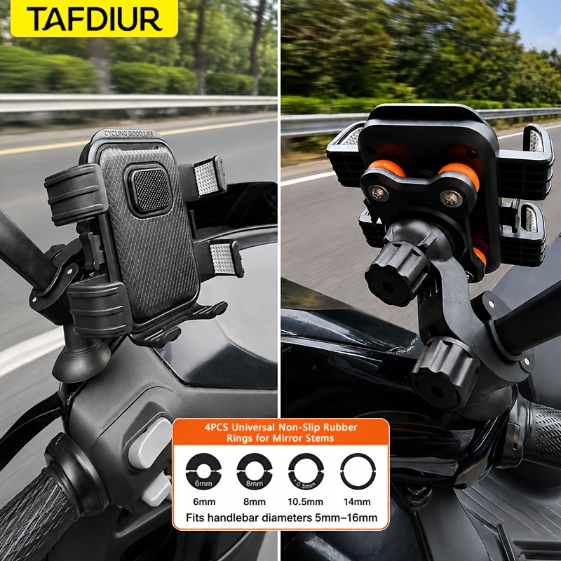 TEMU Support de téléphone universel TAFDURI pour rétroviseur, adapté aux motos/trottinettes électriques, etc., verrouillage sécurisé à six griffes +