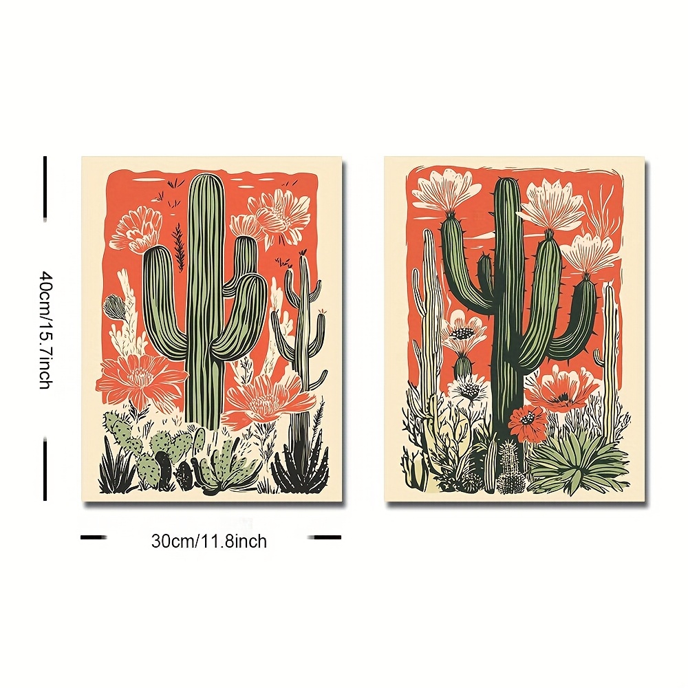 TEMU Set Poster Senza Cornice Vintage di Fiori di Cactus Retro Sudoccidentale del Stampa su Tela da Parete Minimalista per Dormitorio, Appartamento,