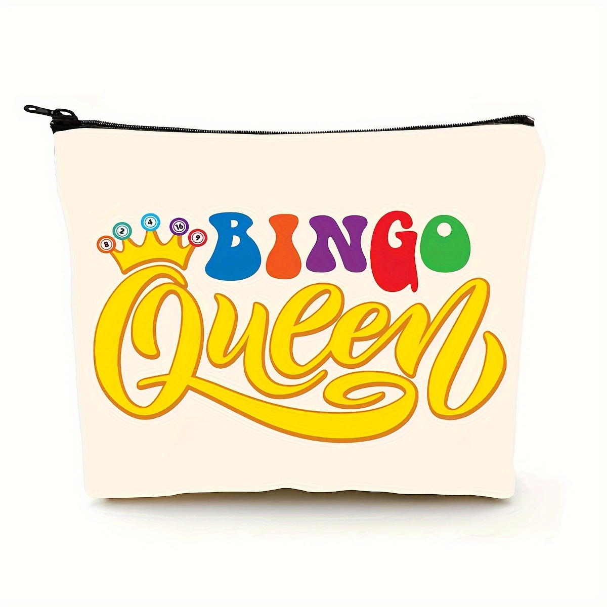 

1pc Colorful Letters Pattern Carry All Zipper Pouch, Bingo Queen Portable Versatile Cosmetic Bag, Toiletry Wash Bag For Women, Lucky Bag