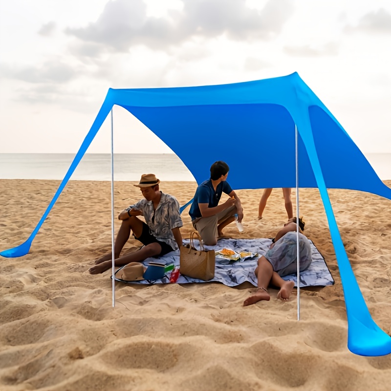 TEMU Beach Tent Sun Shelter, Portable Sunshade Canopy With Sandbags For 4-6 Adults, Easy Setup, For Family Outdoor Camping Fishing Backyard Picnics