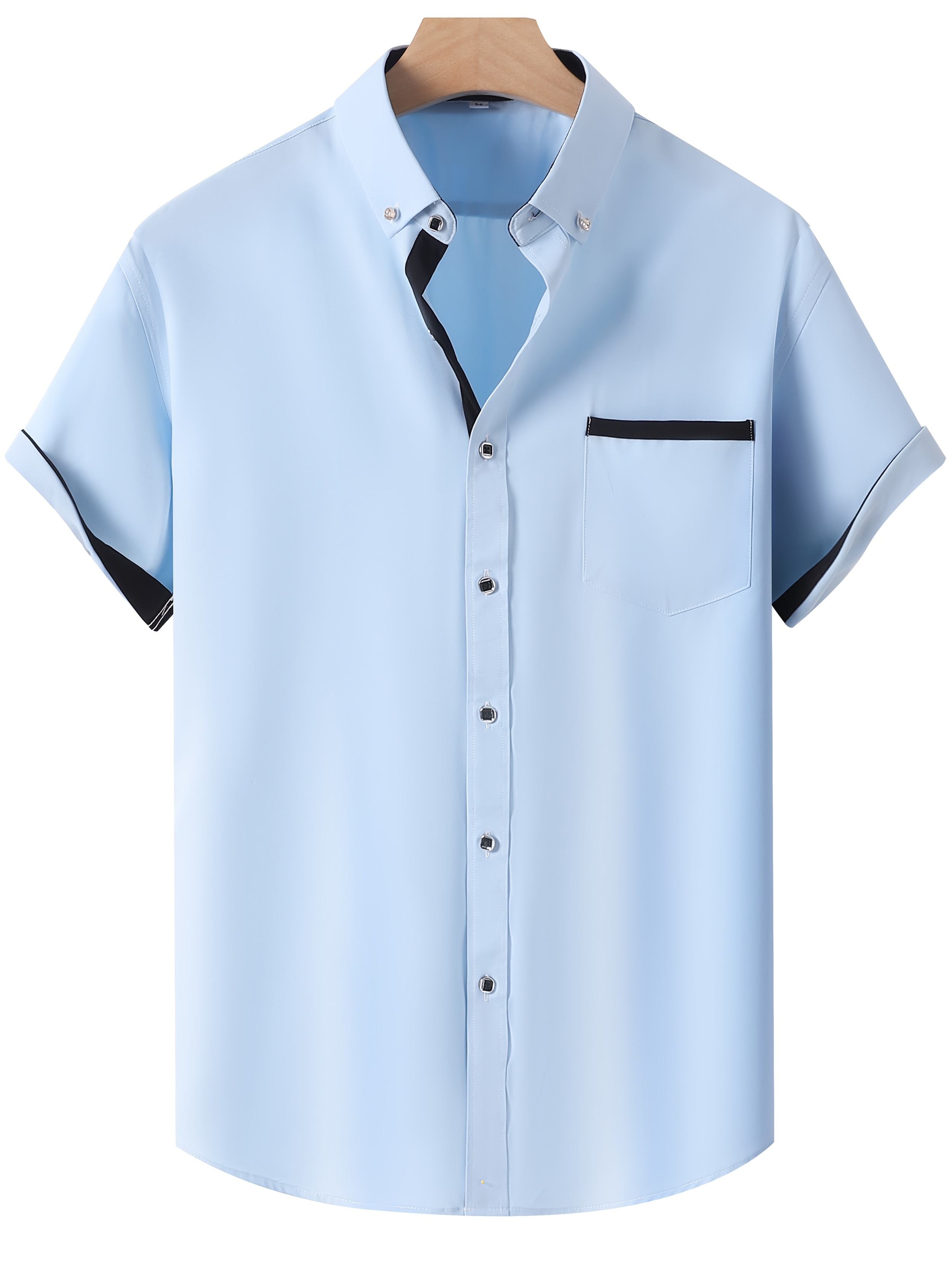 mens solid black short sleeve dress shirt collar diamond - Temu