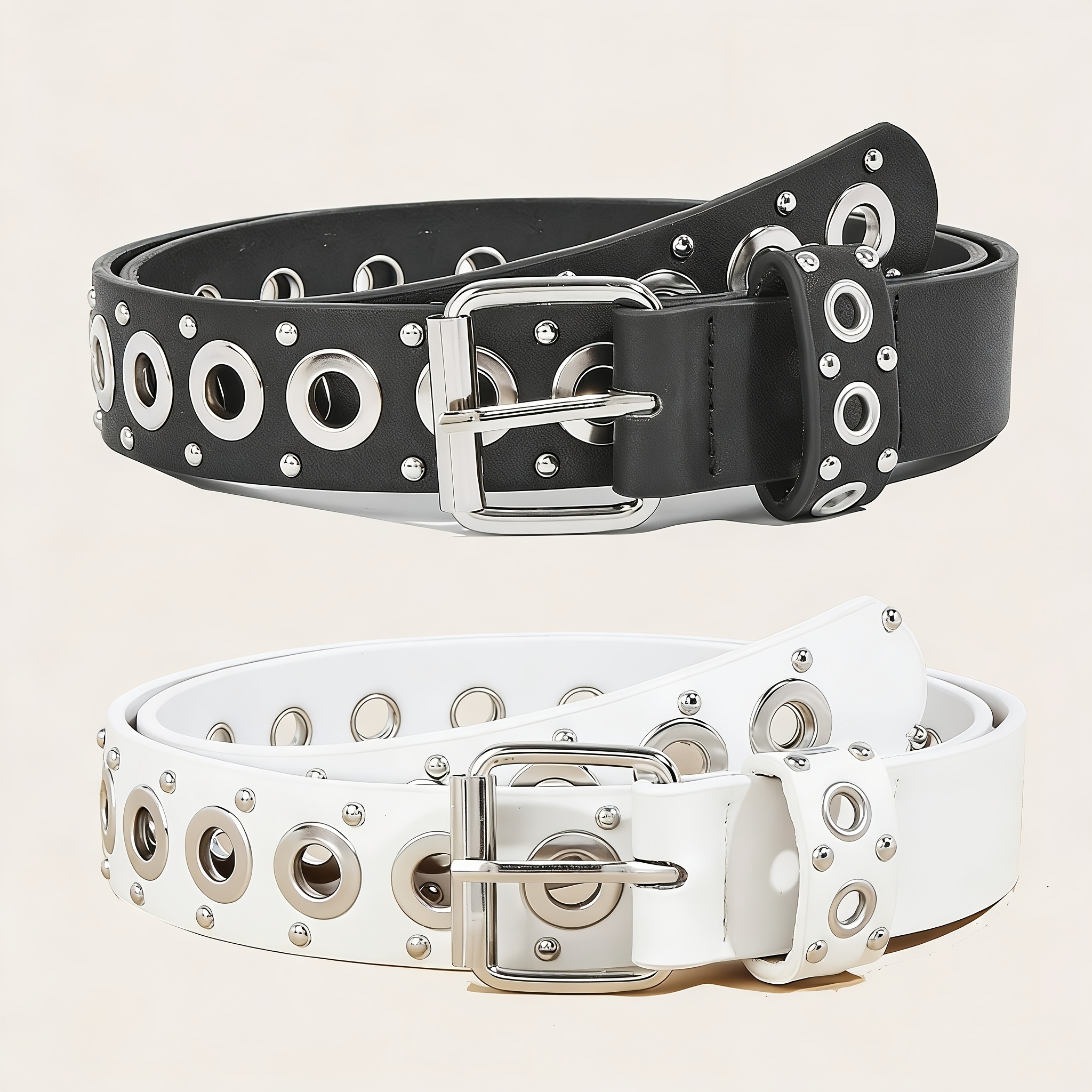 TEMU 2-pack Women's Easy And Stylish Cutout Belt For Versatile Jeans, Ins Y2k Punk Style Pierced Rivet Waistband