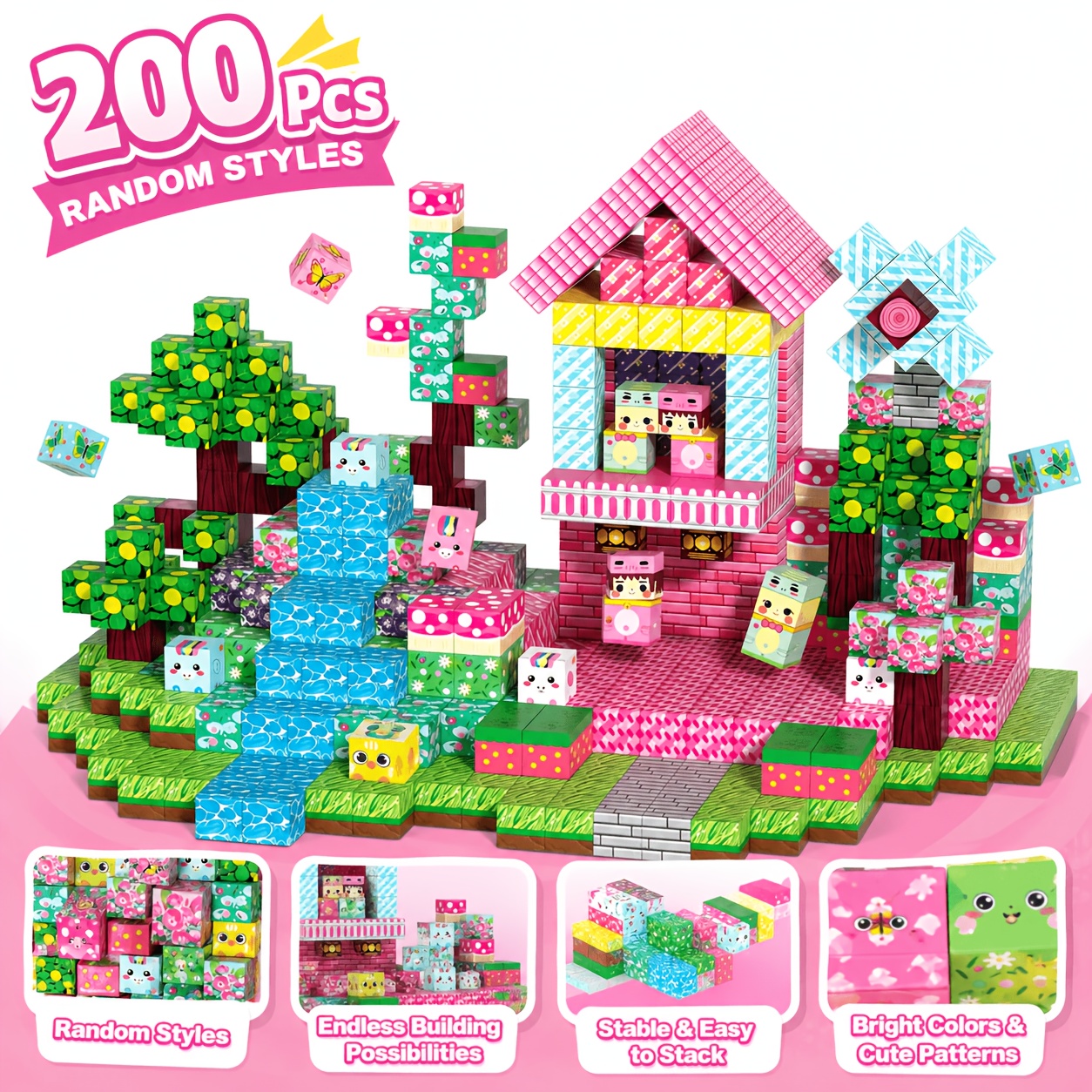 200pcs Magnetic Building Blocks, 2cm Large Particles Assembly Toy