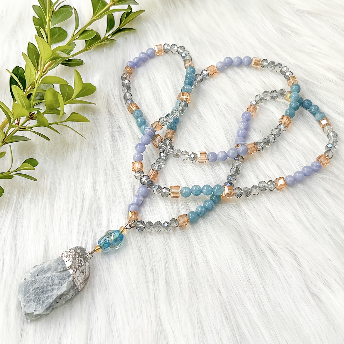 bohemian vintage style mala necklace with     pendant, 6  lace agate & amazonite, hand-beaded    ,   mindfulness jewelry for  , women s elegant boho accessory, ideal for party & sports,  , valentine s day gift details 5