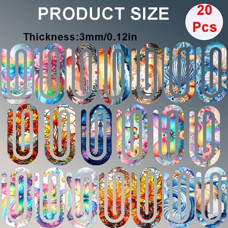 TEMU Vibrant Acrylic Paper Clips - Lightweight And Durable, Printed Design, Ideal For School And Office Supplies, Colorful Patterns, Handmade
