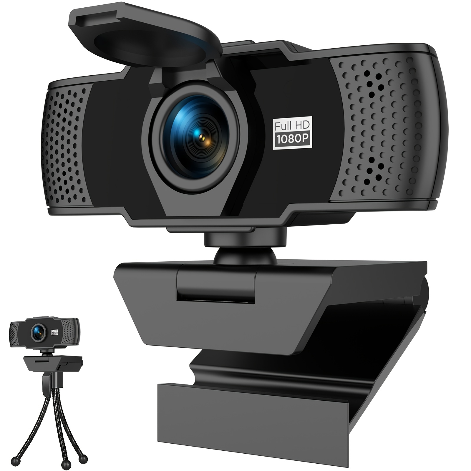 photo de l'article caméra web 1080p full hd avec microphones   intégrés et réglage automatique de  ,    , connectivité usb plug-and-play avec un couvercle de confidentialité adaptée aux ordinateurs portables, ordinateurs de bureau, pc,  , zoom, skype, facetime, teams