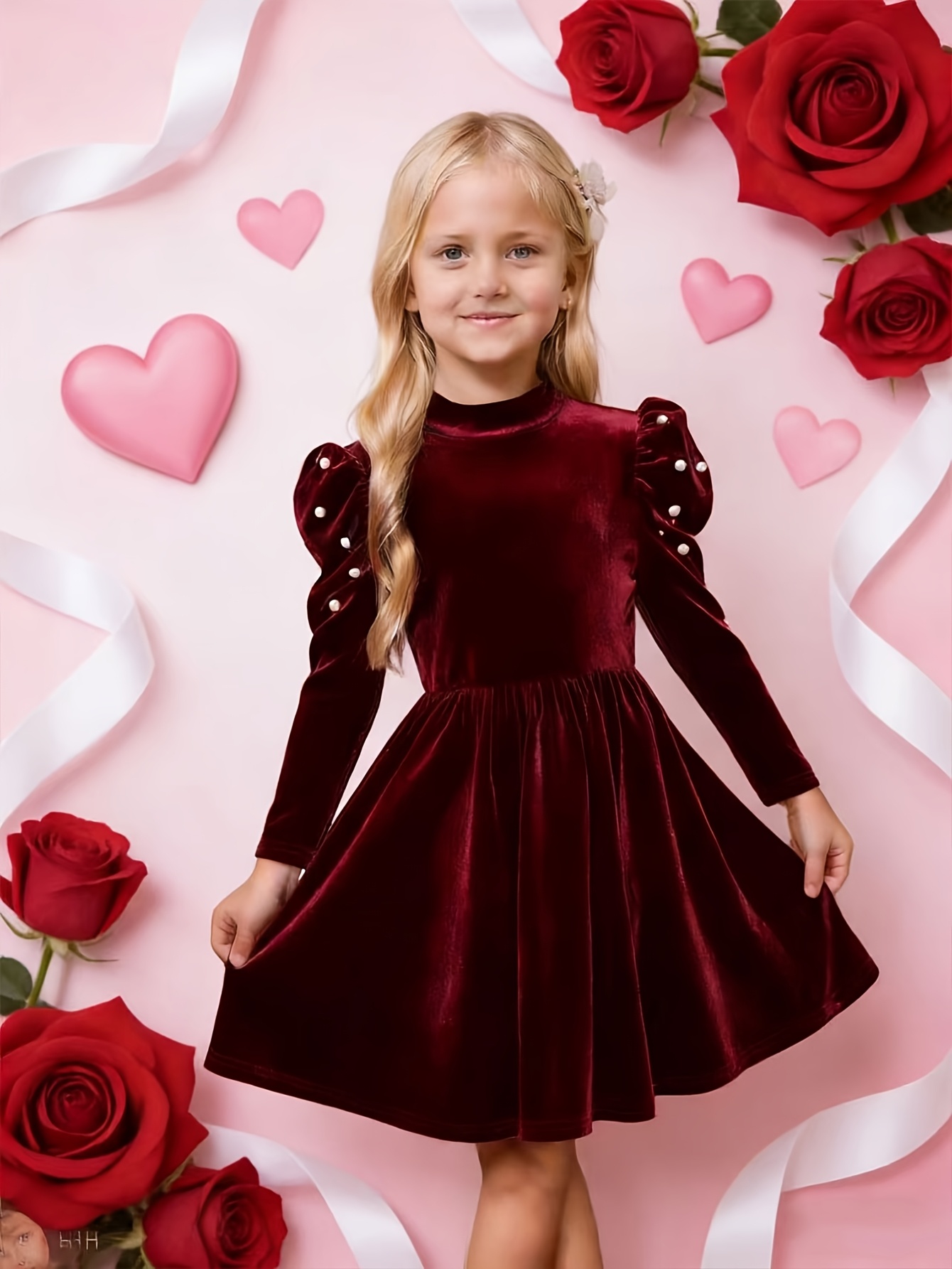 formal girls valentines dress Valentine'S Day Gift, Girls' Solid Color Knit Stand Collar Beaded Bodycon  Casual Dress, Suitable for Spring Autumn Winter, New Year Party Outfit,  Valentine'S Day, Daily School Wear, Birthday Dress,