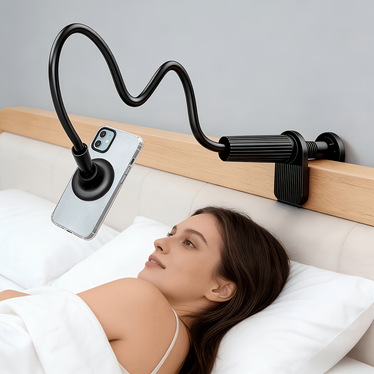 TEMU 1-pack Stable And Practical Magnetic Phone Holder - Clip-on Flexible Long Rod Style, Made Of Thickened Aluminum Alloy   Strong Magnet Material,