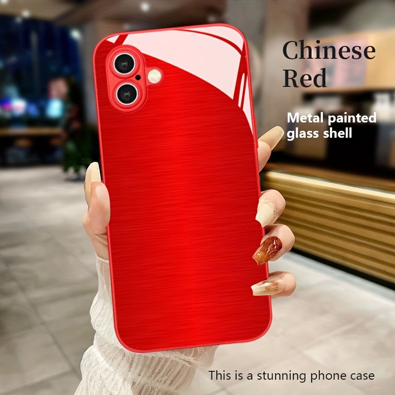 TEMU Phone Case - Minimalist Red Material Phone Case Suitable For Ipone16/15/14/13/12/11/xsm/xr/xs/x/7, Creative Fashion Niche Metal Shockproof