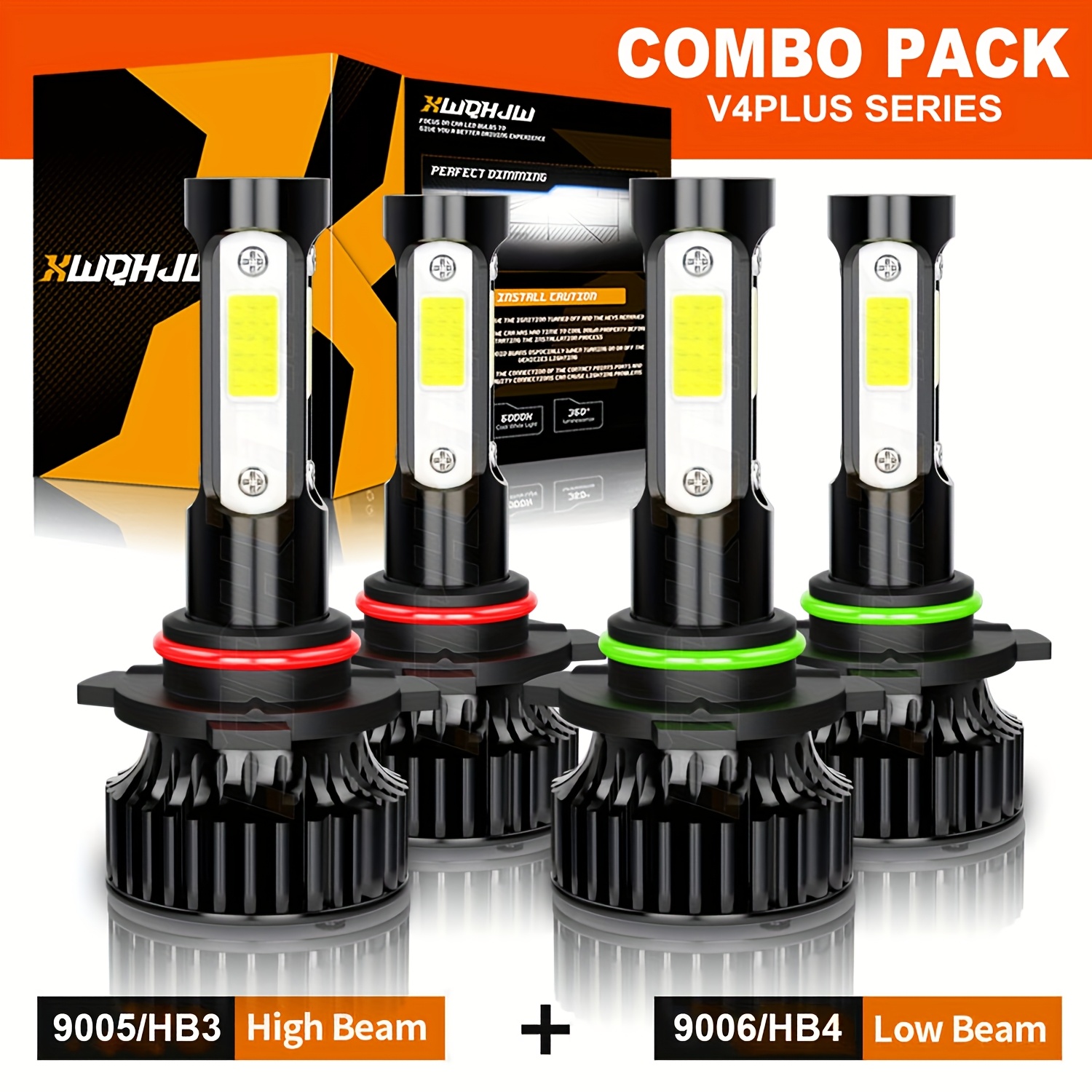 TEMU Set Of 4 Bulbs, Including 9005/hb3 And 9006/hb4, 35w, 5500lm Cool White Fog Lights, .
