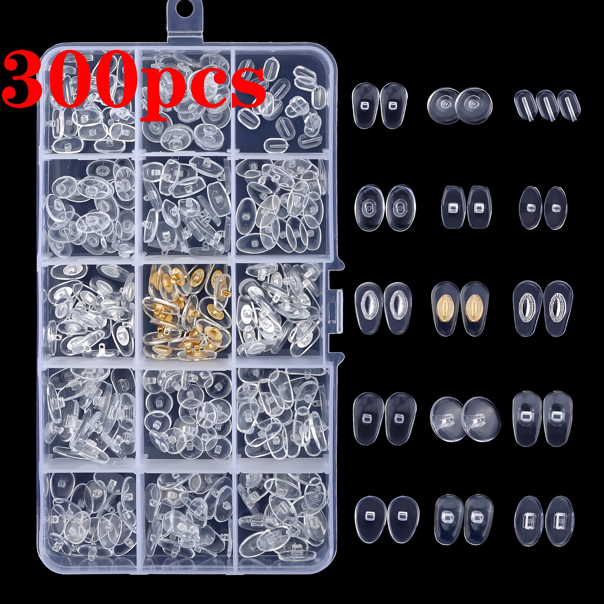 TEMU Lot de 300 pièces de 15 types de coussinets de nez pour lunettes en PVC, accessoires pour lunettes en boîte