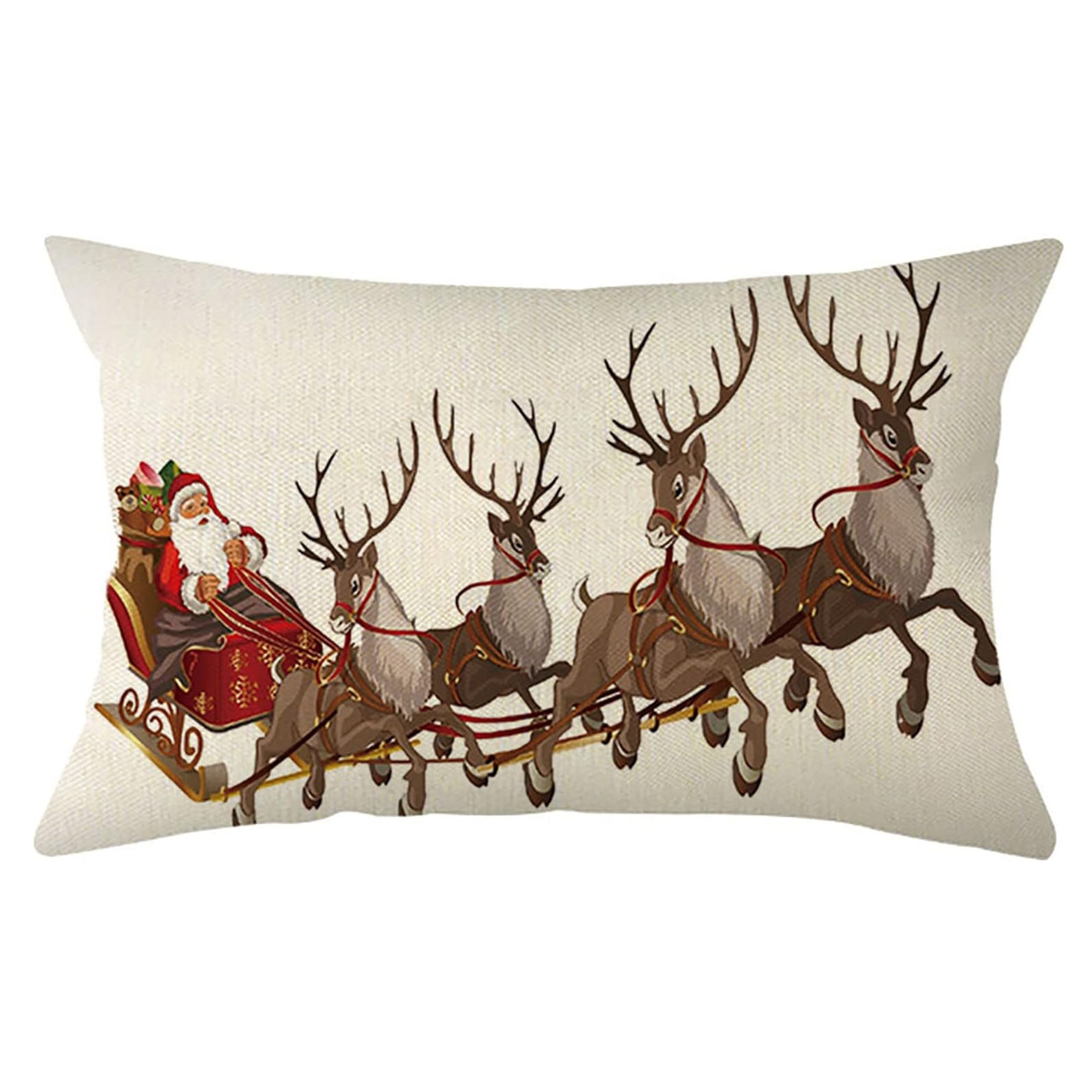 

Christmas Santa Sleigh Reindeer Lumbar Throw Pillow Cover, Contemporary Style, Machine Washable, Holiday Decorative Cushion Case, Zipper Closure, For Various Room Types, Woven Linen, 12x20 Inch - 1pc