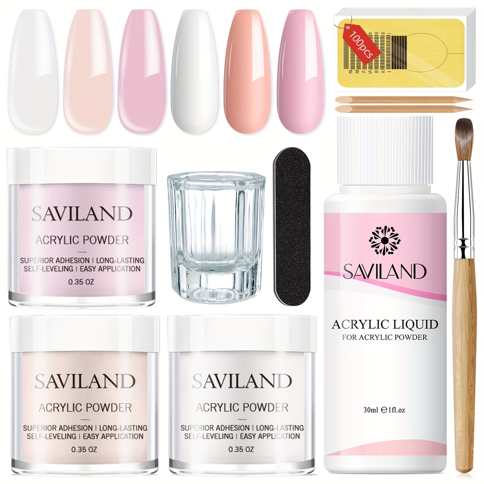 

Saviland Acrylic Nail Kit : Clear Pink Nude Acrylic Nail Kit Acrylic Powder & Acrylic Nail Liquid Acrylic Nail Brush Nail Files Forms Press On Nails Kits Acrylic Set Home Practice