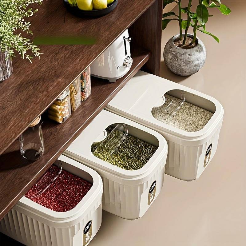 square food storage container with magnetic lid moisture and insect proof durable bpa free pet plastic hand   rice dispenser suitable for refrigerator kitchen organization Product details 5