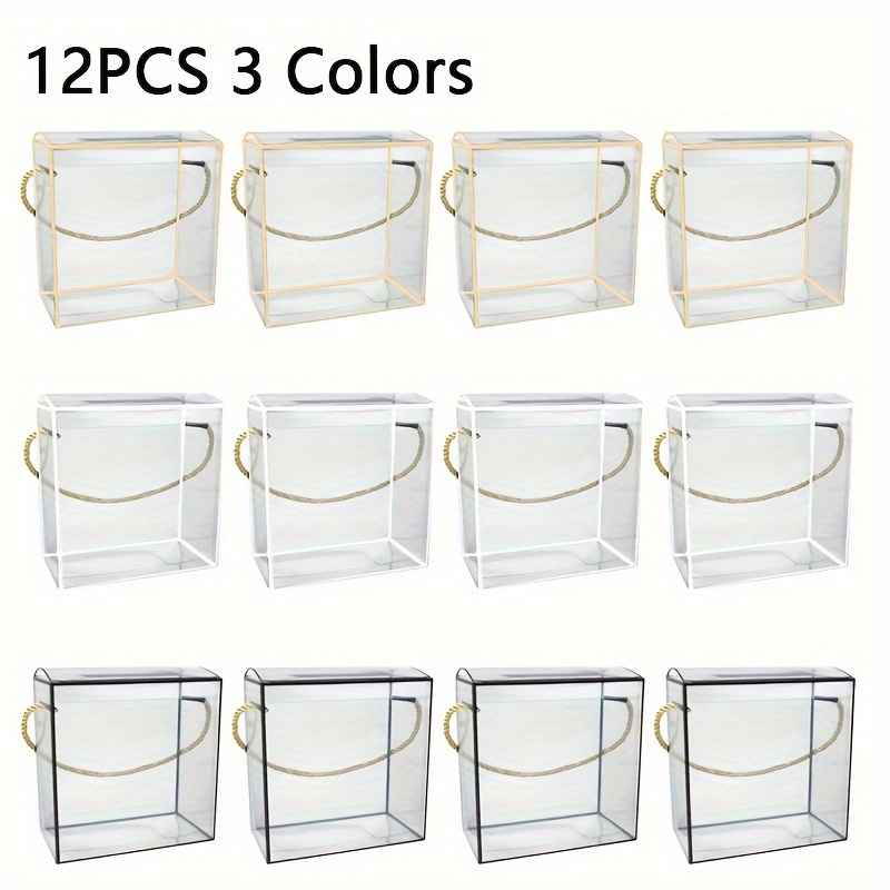 E-shop 12 Stk. Elegante Klare Geschenkboxen mit Goldener/Weißer/Schwarzer Verzierung - Ideal für Schmuck, Kleinteile, Blumenarrangements, Weihnachten &