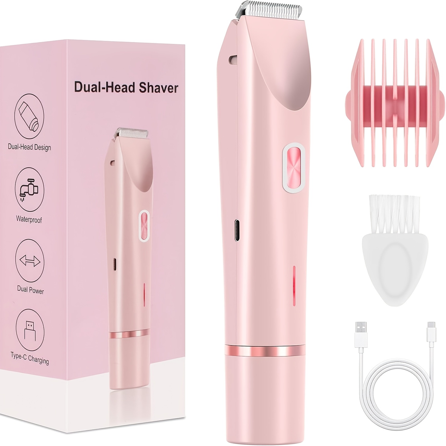 TEMU Rasoir 2-en-1 en aluminium pour femmes, épilateur double tête pour aisselles et corps , autonomie de batterie ultra-longue, chargement Type-C,