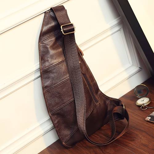 vintage style genuine leather satchel chest bag for men casual outdoor crossbody bag commuter bag