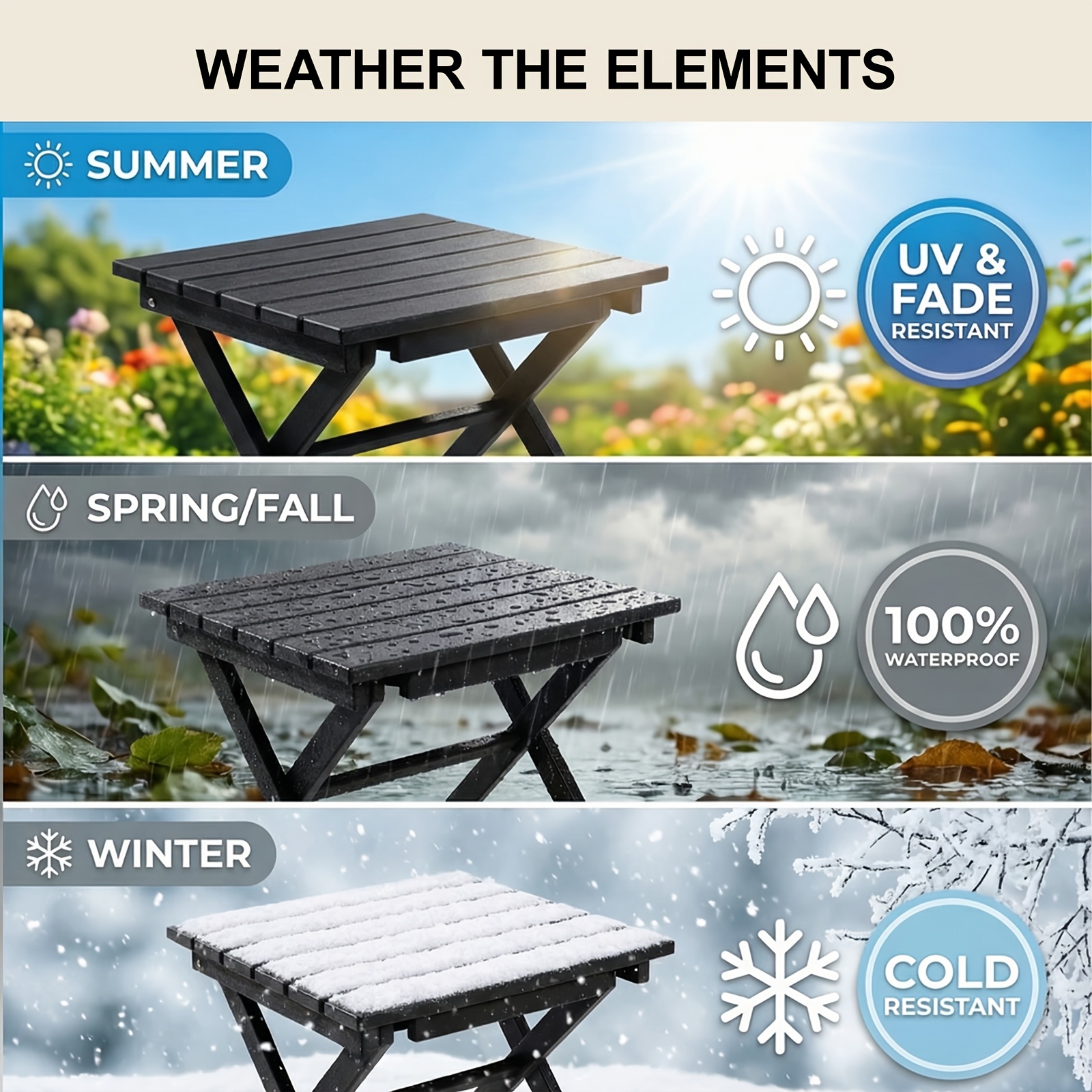 Collapsible Outdoor Side Table, Durable HDPE Adirondack Table, Convenient Portable End Table, Resistant to Weather for Camping, RV, Poolside, Garden, Suitable for Indoor And Outdoor Use