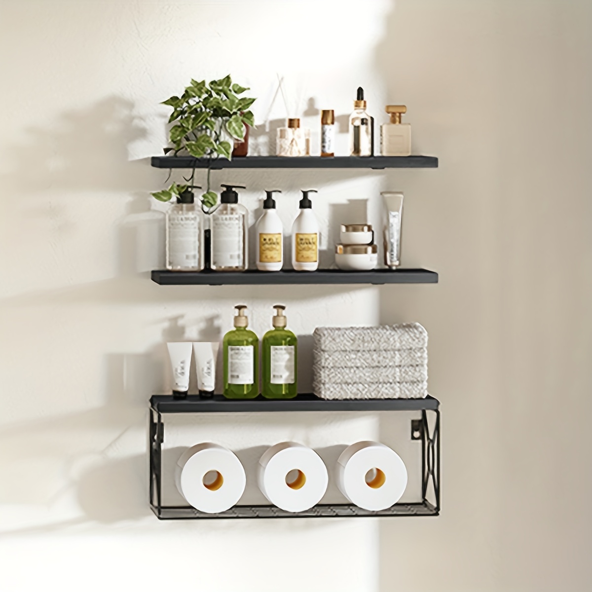 

3- Wooden Floating Shelves , Hanging Bathroom Shelves For , Bathroom// Decor, No Pipes