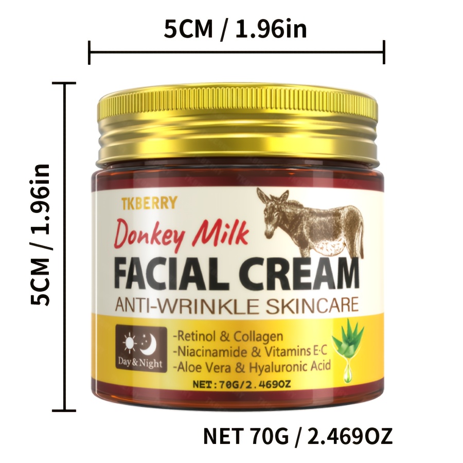 Image of 70g Tkberry Donkey Milk Cream With Hyaluronic Acid & Retinol - Donkey Milk Moisturizing Cream For Face, Night Cream Suitable For Types ( Dry, Oily) - Hydrating Skincare Formula, Elegant Packaging