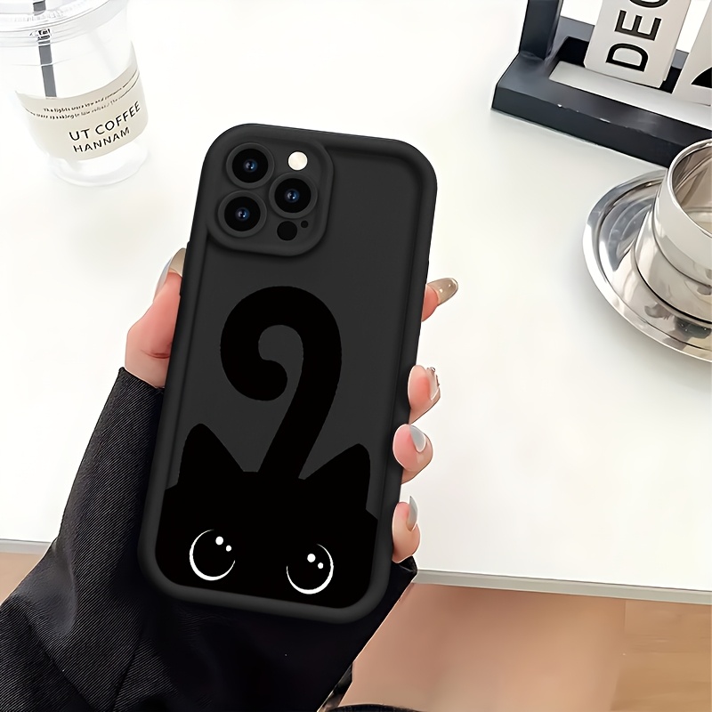 TEMU Protect Your Phone Soft Phone Case With Black Cat With Upturned Tail Pattern Uv Printing Matte Phone Cover 360 Degree Full Protection For Iphone