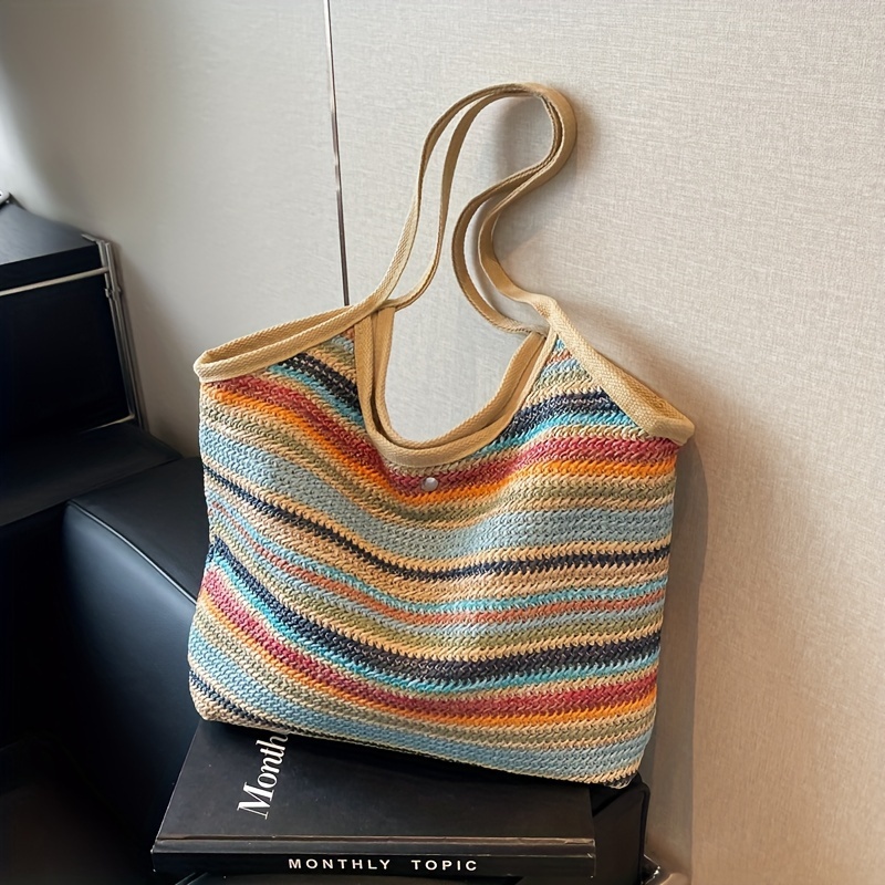 

Women's Shoulder Bag With A Striped Woven Design, Featuring A Fixed Strap, .