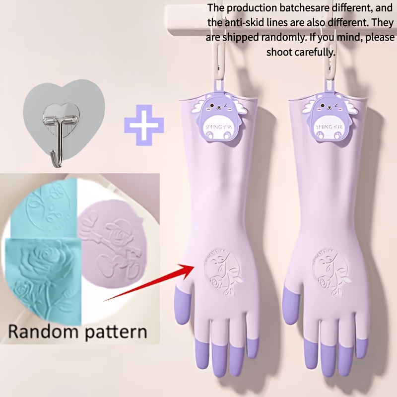 TEMU Ensemble de 3 pièces comprenant 2 gants ménagers réutilisables et 1 crochet de cœur - Gants de nettoyage en caoutchouc adaptés au lavage des