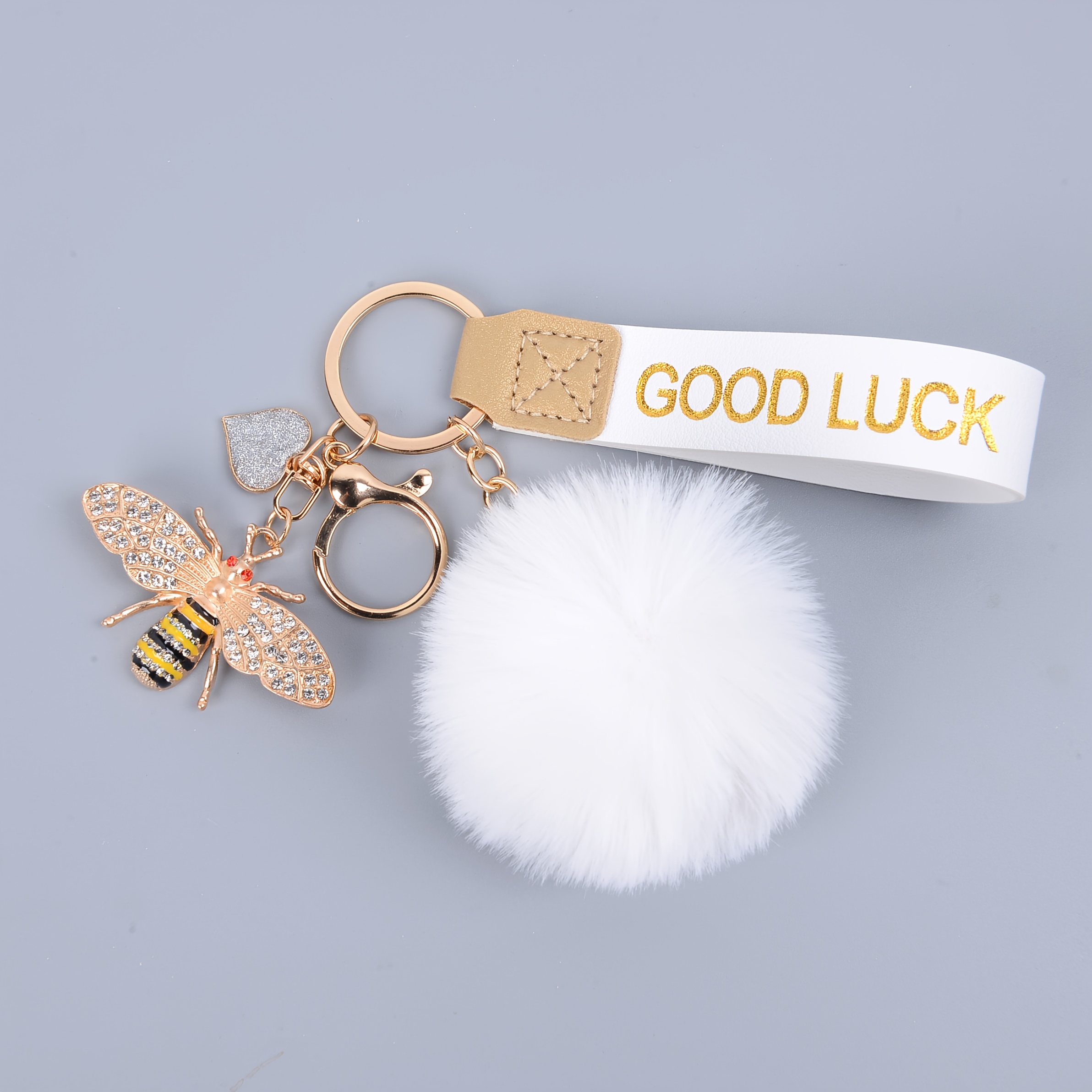 Image of 1 Rhinestone Bee Plush Pom-pom Keychain Bag Pendant Luxury Purse Charm With Lanyard Cute Backpack Car Keychain Ornament Additions For Birthday Gift Must-have