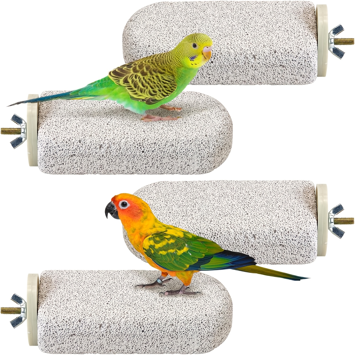 TEMU 4pcs Set Large Natural Stones And Claw Grinding Perches, Multifunctional Toys For Bird Cages, Suitable For Lovebirds, Cockatiels, Conures,