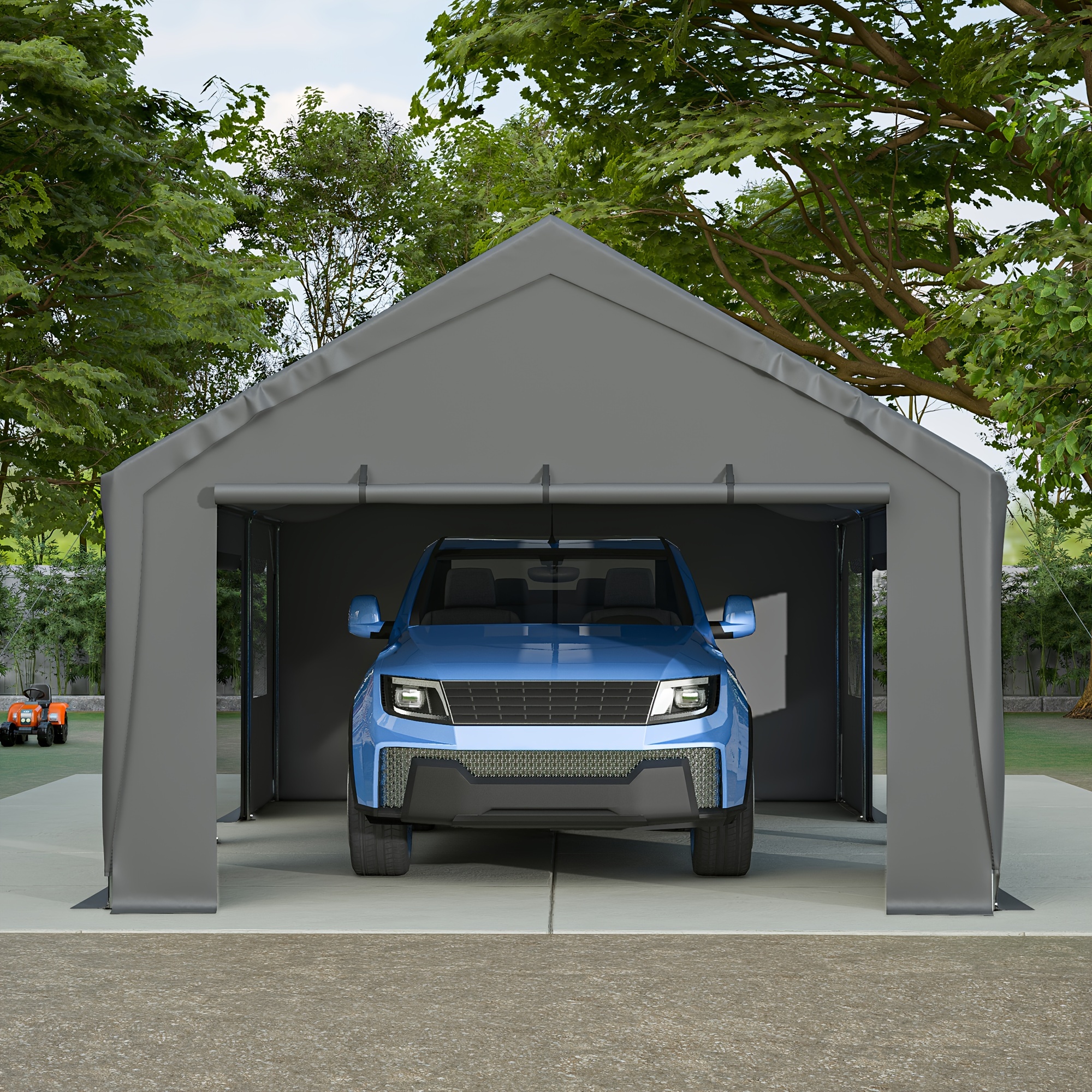 

Carport, 13' X 25' Heavy Duty Carport With Roll-up & Ventilated Windows, Galvanised Frame Portable Outdoor Garage, Car With Tarp, Height 10.2', Length 25.1' - Gray