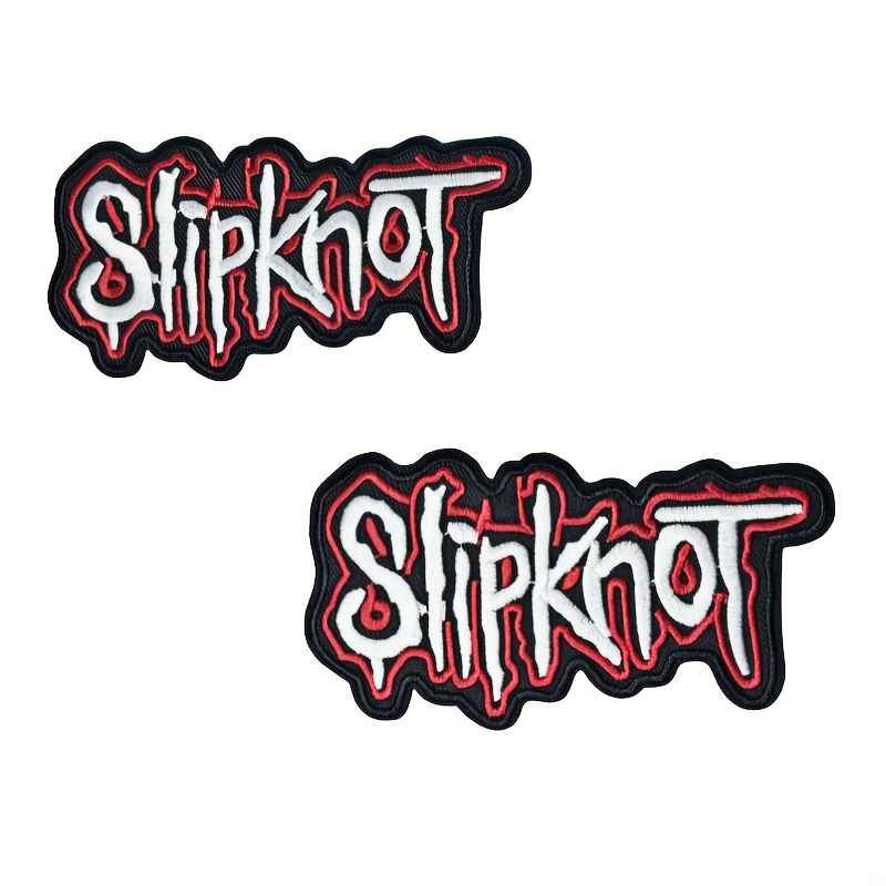 

2pcs Slipknot Embroidered Iron-on Patch - White Texts With Red On Black Background, Diy Jeans, Jackets, Bags & Hats