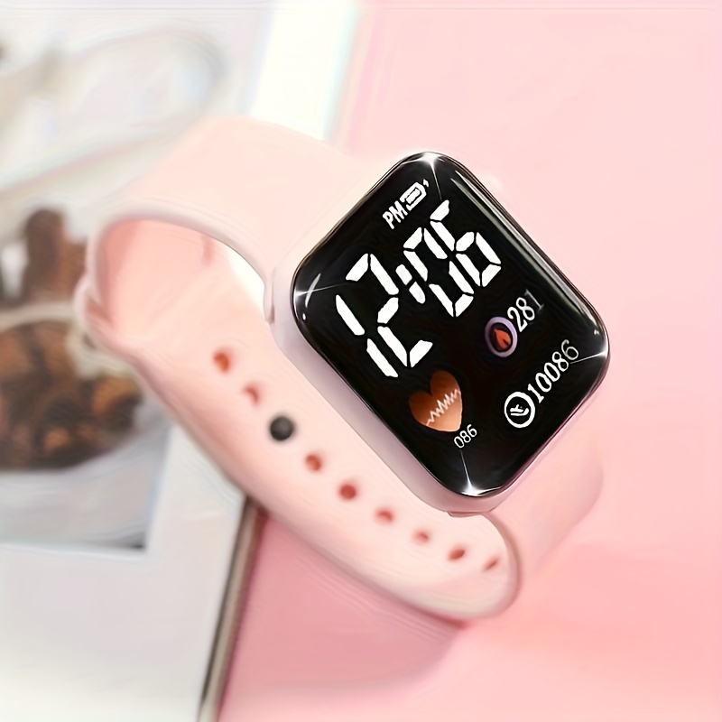 Juego de 6 piezas de reloj electrónico, collar, aretes y anillo rosa exquisito, elegante y de moda para adolescentes, niños y niñas. La elección perfecta para regalo de cumpleaños de un amigo, novia/novio, viaje, vacaciones, temporada de graduación, Halloween y Día de San Valentín