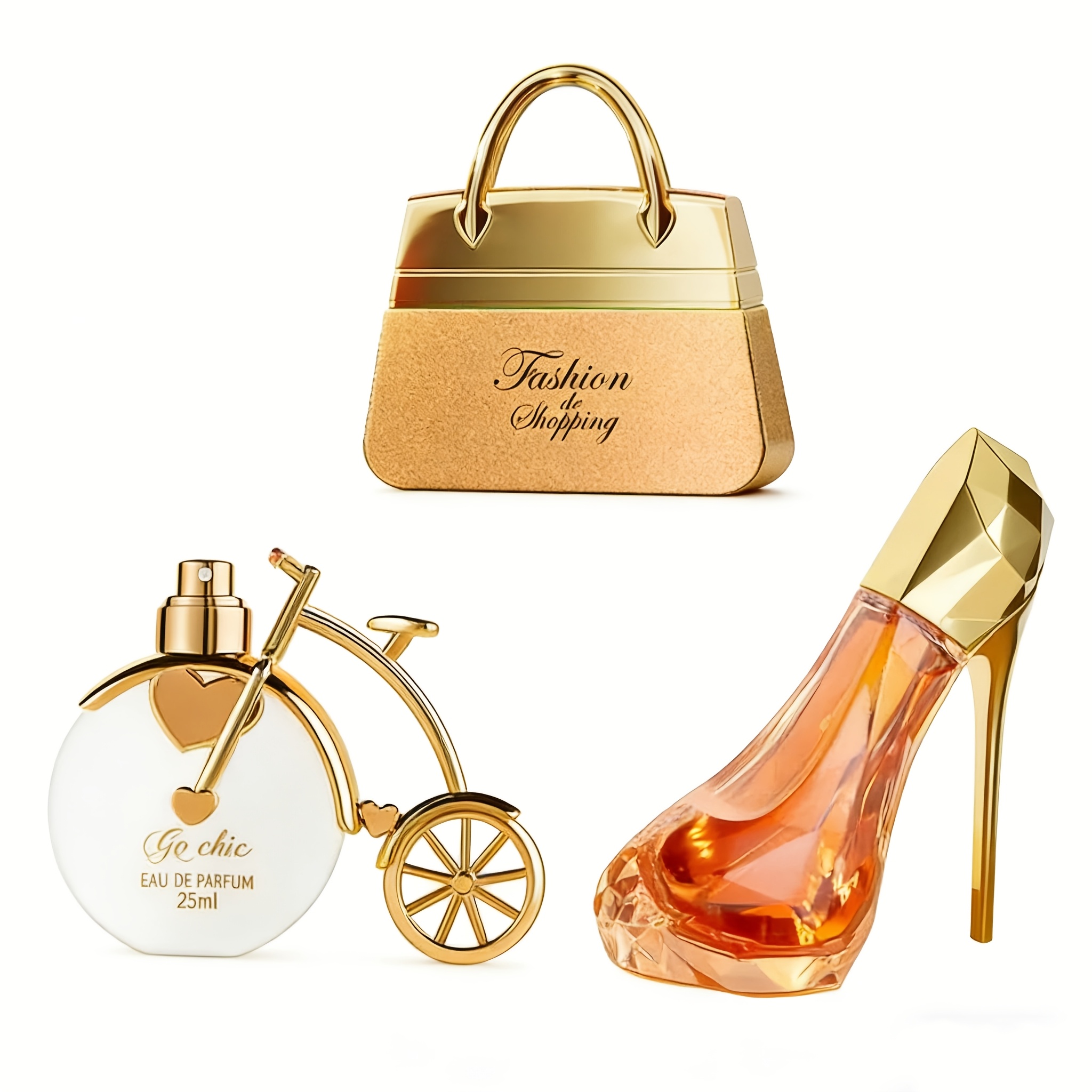 3pcs Fashion Women's Perfume Set | Bag/bike/high Heel Shaped Bottles, Floral Scent, Long-lasting Fragrance. Ideal For Personal Use Or Festive Gifting (christmas, Valentine's Day, New Year).