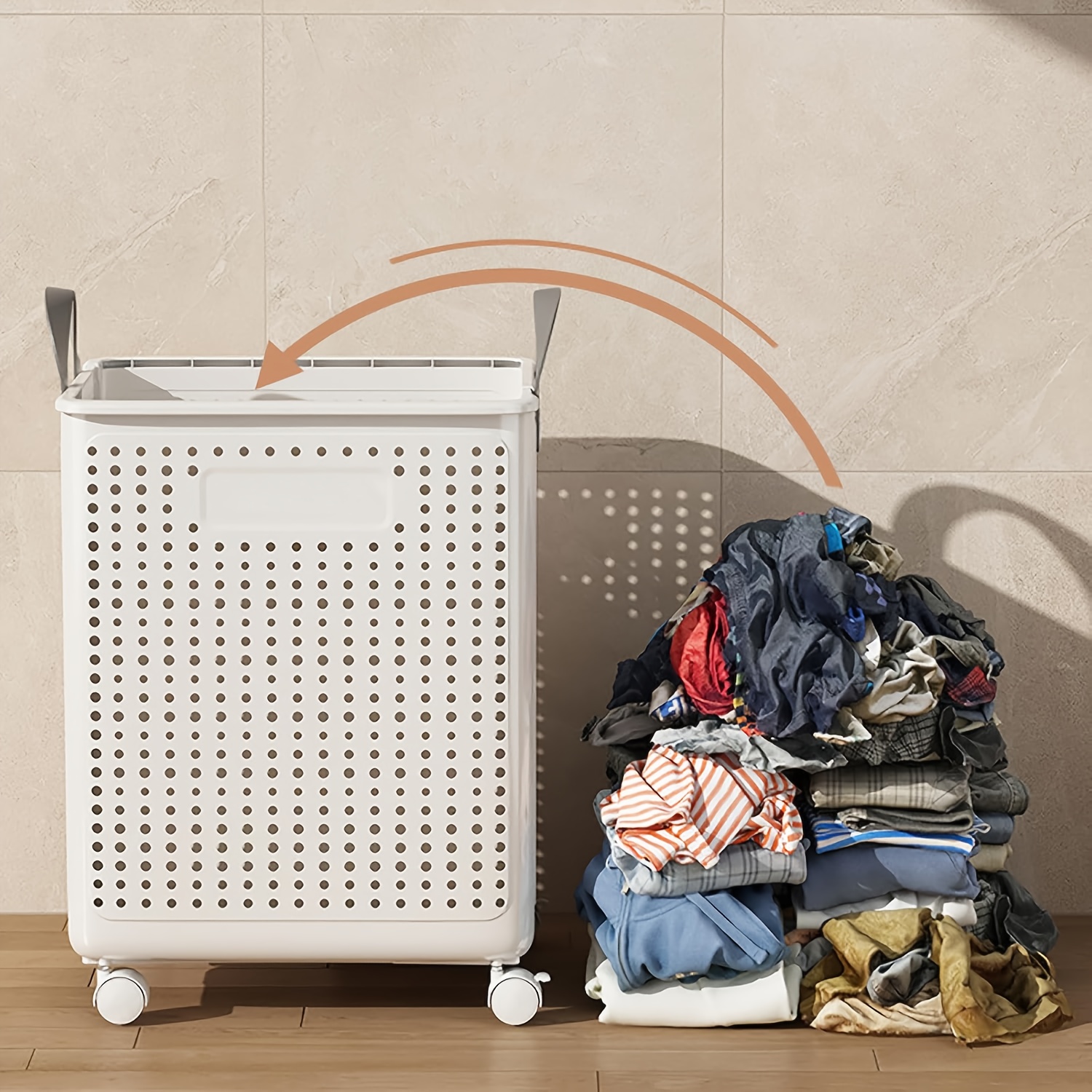 15 8 205gaa large foldable wheeled laundry basket multiple sizes   without lid faux leather solid color versatile folding portable laundry basket for bathroom and balcony storage laundry bag laundry room accessories laundry baskets Product details 5