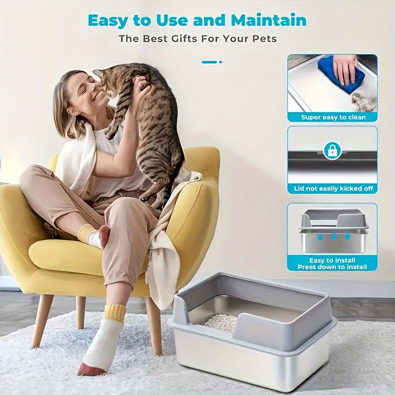 Extra large Stainless Steel Cat Litter Box High Sides Anti Temu