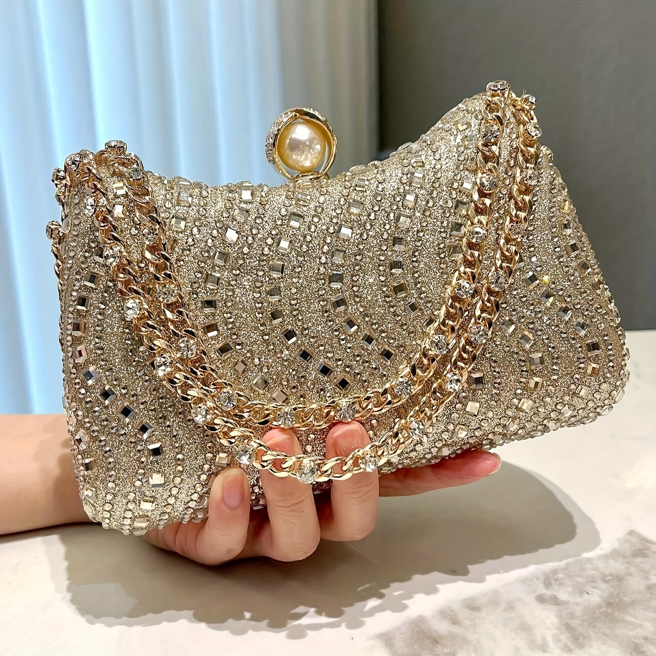 

Luxurious Rhinestone Clutch Evening Bag For Women, Glittering Handheld Party Purse With Detachable Chain Strap, Elegant Accessory For Weddings Banquets Formal Events, Shoulder Crossbody Handbag