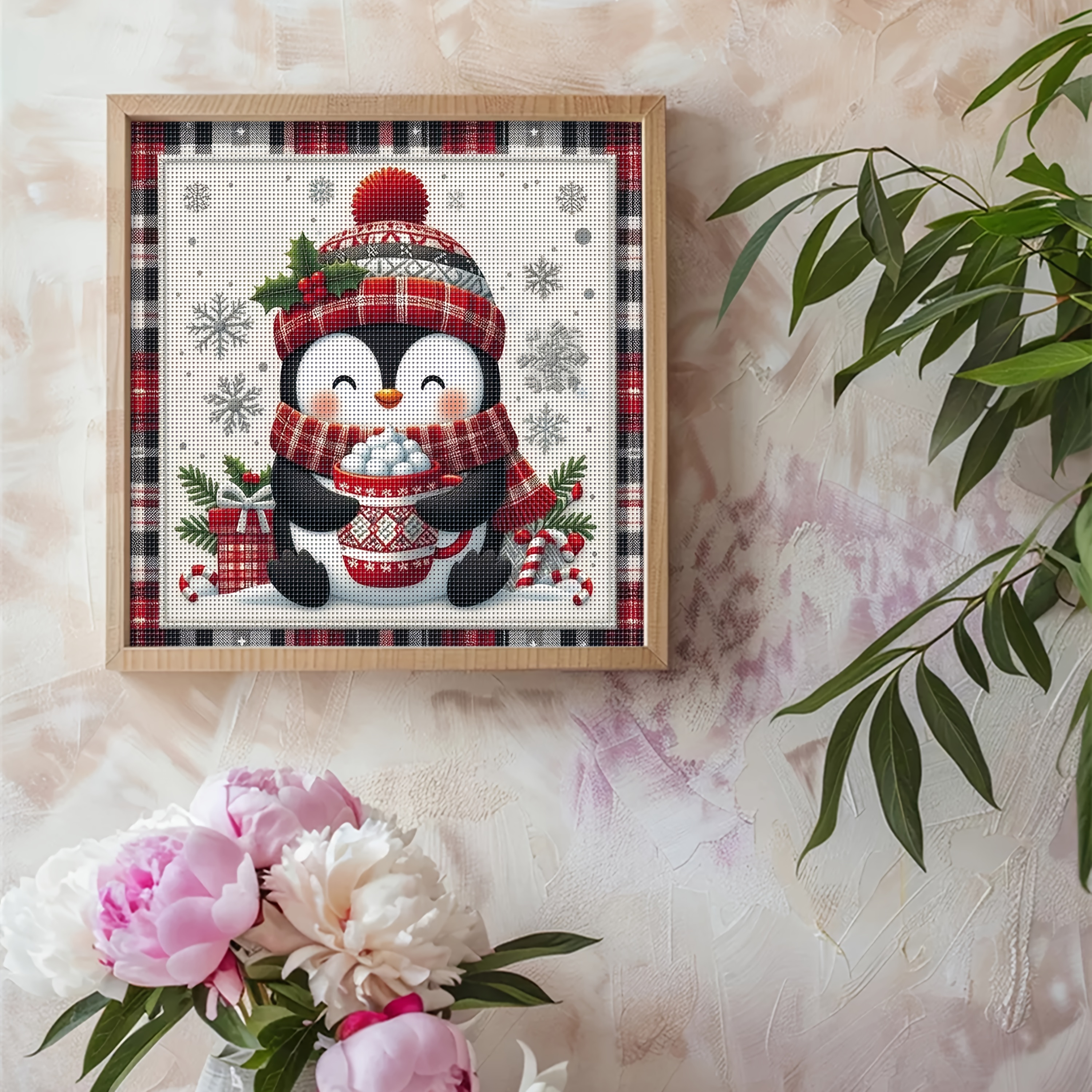 TEMU 1 Set - Creative Christmas Penguin Theme Cross Stitch Painting Kit, Diy Unique Embroidery Needlework Supplies, 11ct Cross Stitch Painting