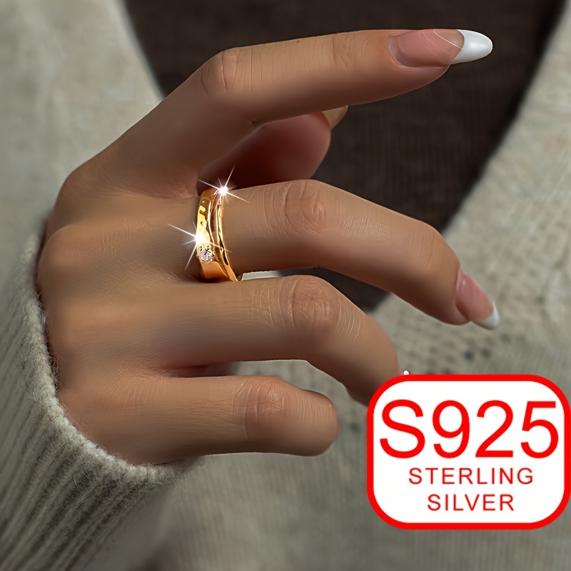 925 Silver Wave Open Ring w/ CZ for Women Adjustable Hypoallergenic