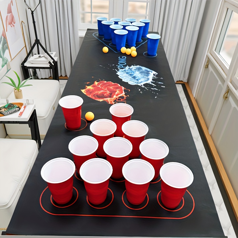 49-delige bordspelset met 1 speelmat, 24 gele pingpongballen, 12 rode bekers, 12 blauwe bekers – Perfect voor feestjes, teambuilding, bruiloften