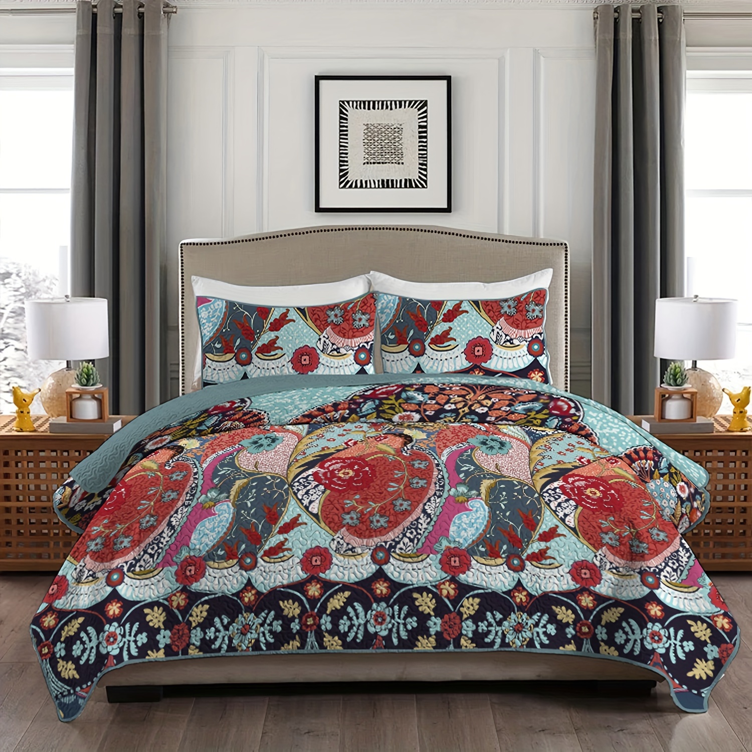 

3pcs Vintage Style Flowers Bedspread Set (1 Bedspread + 2 Pillowcases, No Filling), Comfortable And Elegant Colorful Floral Pattern Bedding, Soft Lightweight Coverlet For All Seasons