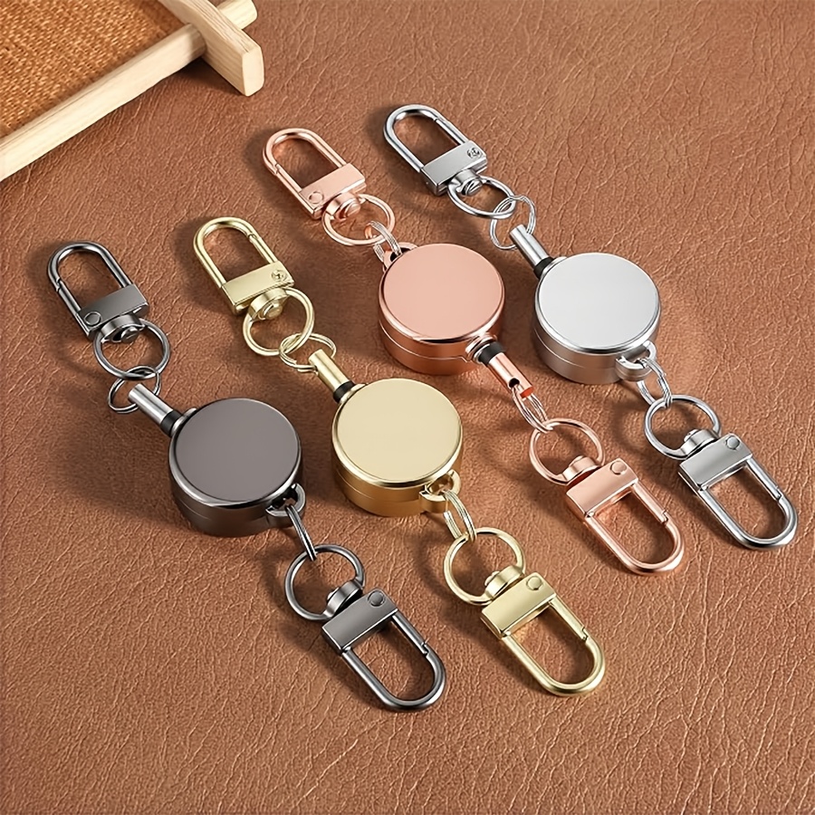 TEMU 4pcs Set Mixed Colors Metal Dual-head Retractable Hook Extendable Automatic Recycling Keychain Outdoor Anti-loss Key Pendant Nurse Teacher Card