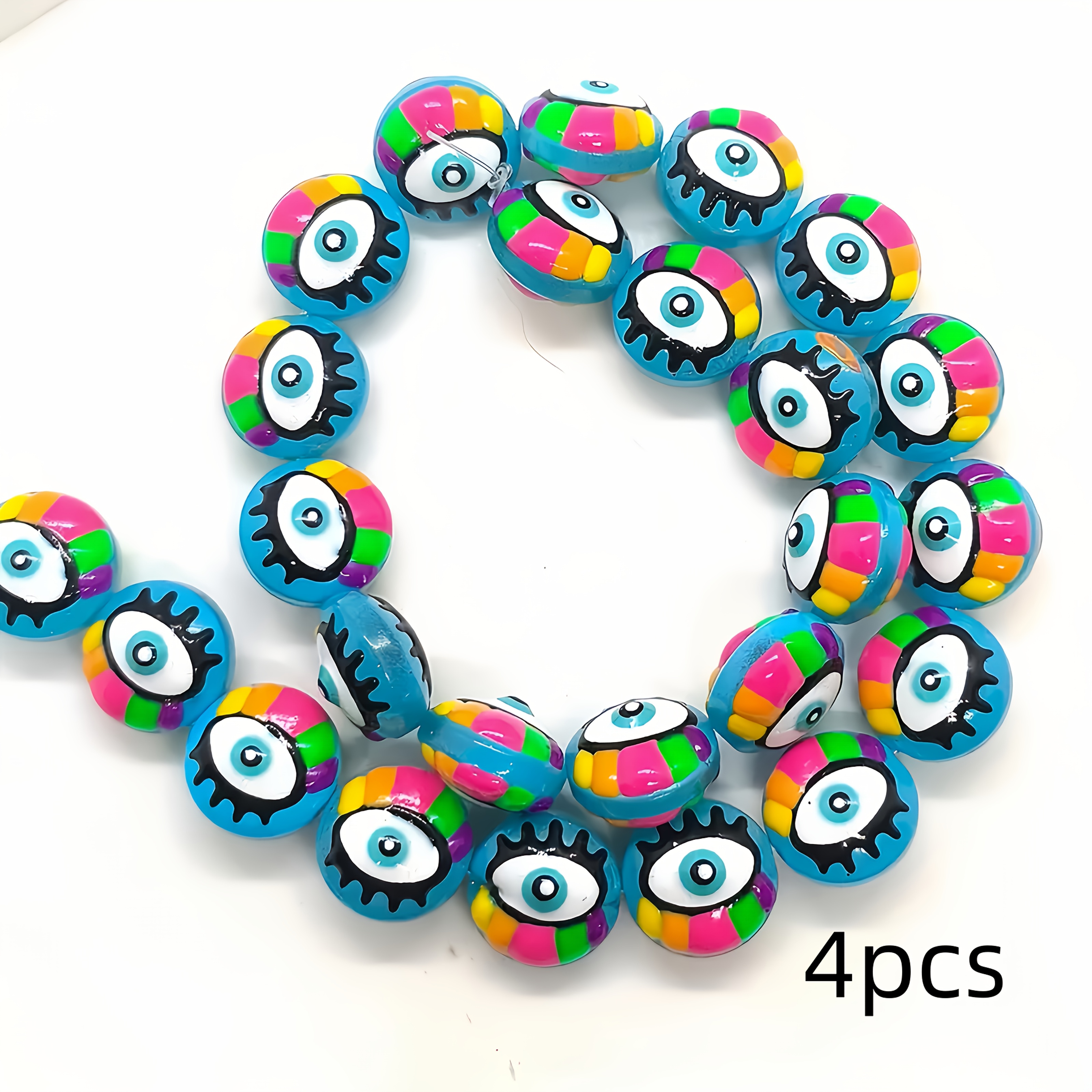 TEMU 4 Random Mixed Color Handmade Lampwork Round Evil Eye Glass Decorative Beads - Clear And Transparent Texture Glass Texture Suitable For Jewelry