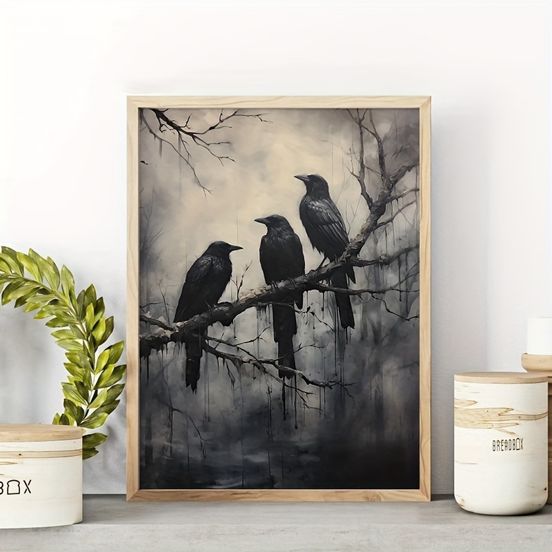 

Corvidcore 12x16 Inch Black Bird Oil Painting Print - Dark Aesthetic Halloween Art: Framed Wall Decor For Home, Bedroom, Kitchen, Bathroom, Hotel, Cafe, Office, Room - Artist Drawing Set