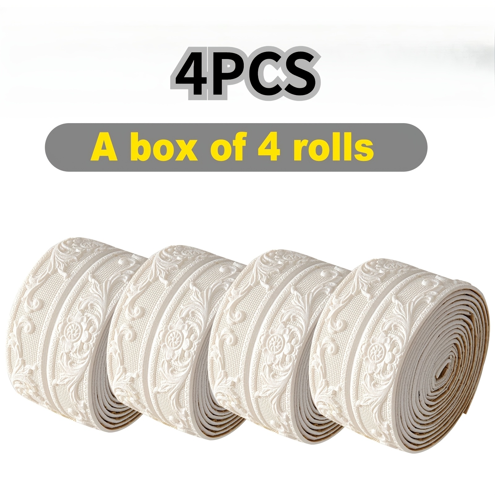 4-roll Self-adhesive Pvc Peeling Corner Molding | Waterproof, Washable 3d Texture Edge Trim For Kitchen, Bathroom, Tv Frame, Picture Rail & Furniture Protection - /remove, Decorative Baseboard
