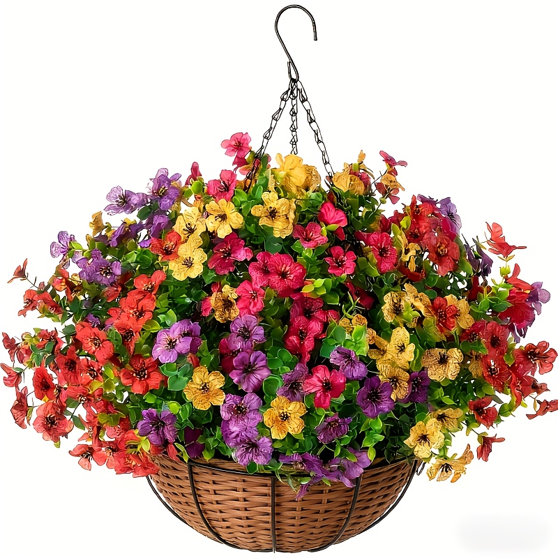 artificial floral decor multicolor daisy and   arrangement plastic all weather indoor outdoor hanging basket suitable for courtyard porch balcony front door no power required   maintenance year round durable
