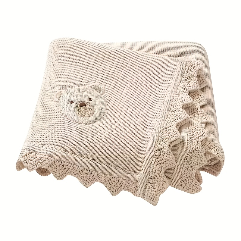 1pc Baby Knit Cute Bear Embroidery Blanket Soft Cover Throw Stroller Blanket Christmas Halloween